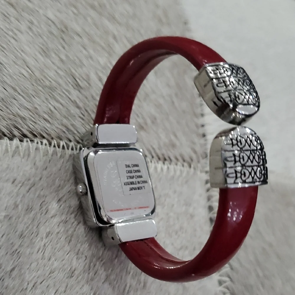 Geneva Women's Watch with Red Strap and Silver Case